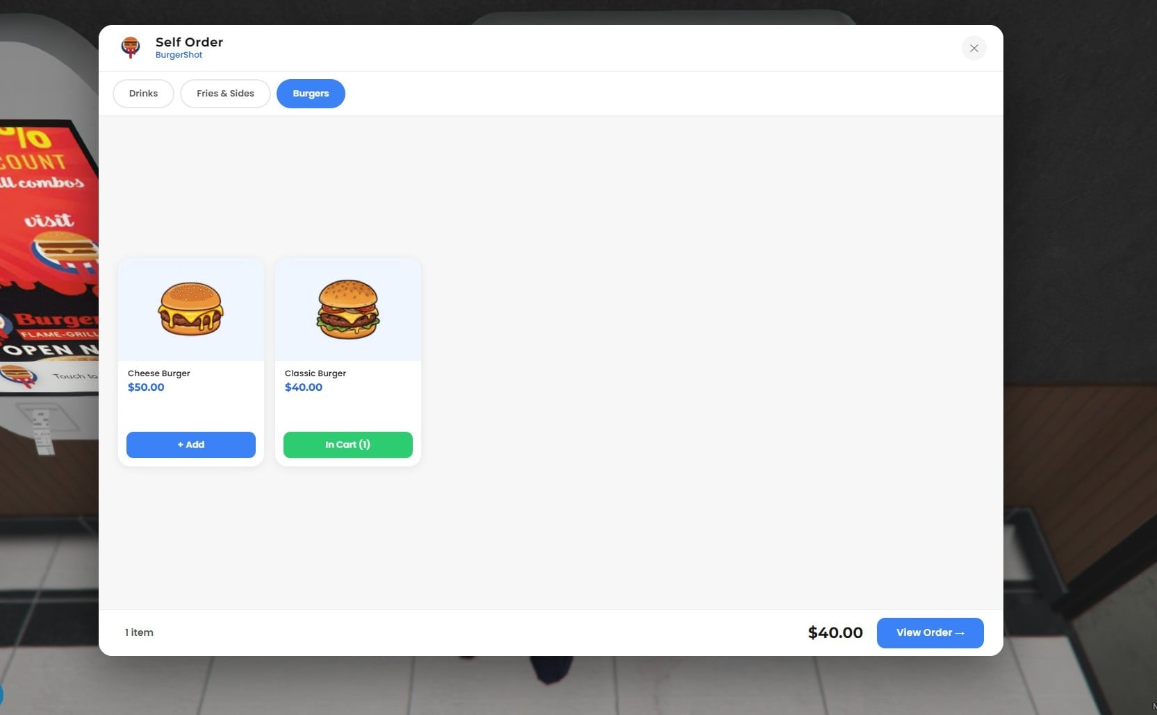 BurgerShot Job – Self-order kiosk