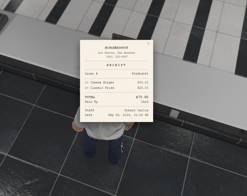 BurgerShot Job – Printed receipts