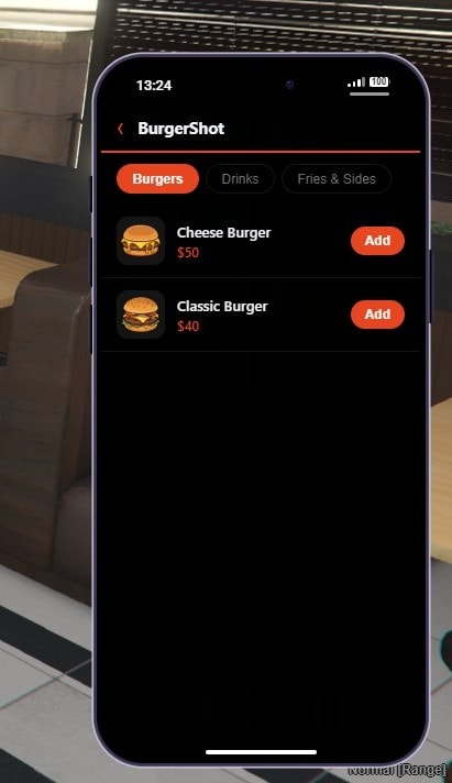 BurgerShot Job Delivery app – Browse the menu